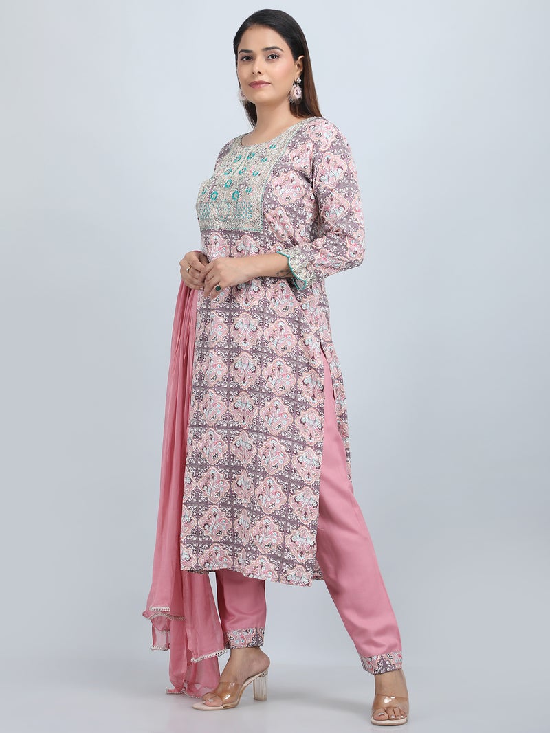 Shifory Floral Print Peach Kurti Pant & Dupatta Set for Women - Image 4